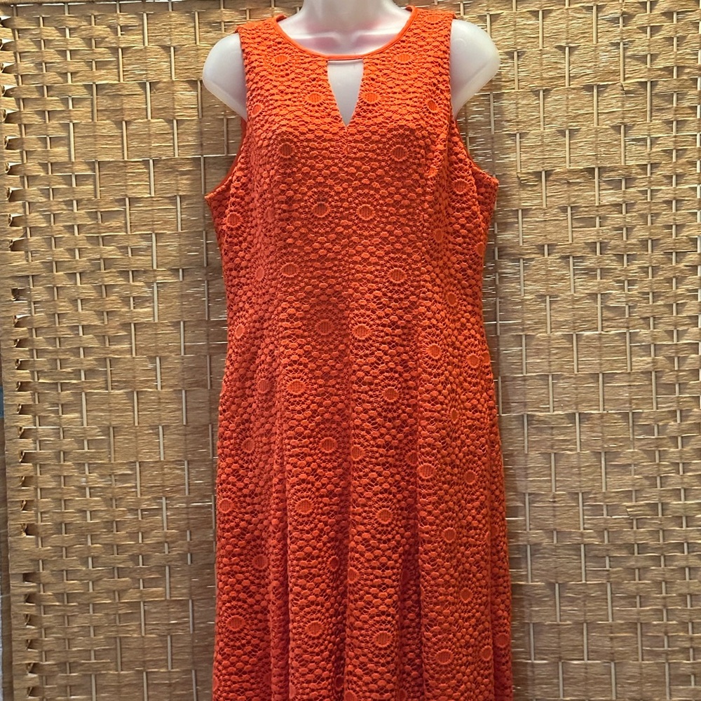 Maggy London Orange Pleated Cut-Out Midi Dress